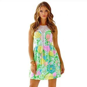 Lilly Pulitzer Dress Womens 0 Green Floral Lace Raegan Sleeveless Mini Sundress